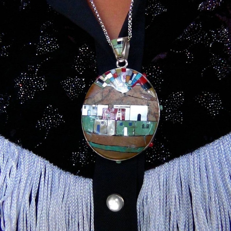 Pendentif Pueblo en Argent 925 Reversible Double Face