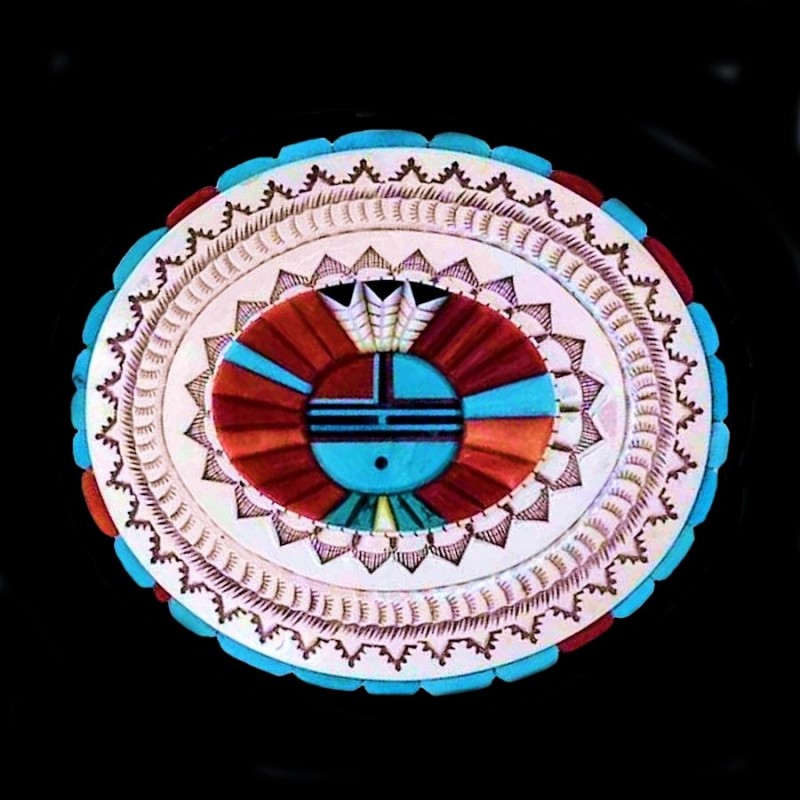 Boucle de Ceinture en Argent 925 Dieu Soleil Zuni