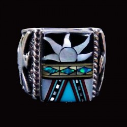 Navajo Symbole & Donnervogel Siegelring Für Herren Aus Silber 925