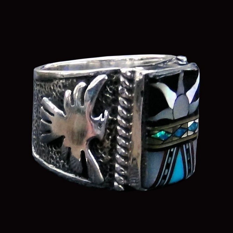 Navajo Symbole & Donnervogel Siegelring Für Herren Aus Silber 925