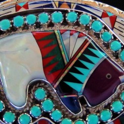 Fibbia per bisonte in madreperla e pietre d'argento 925