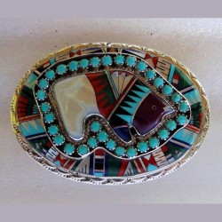 Fibbia per bisonte in madreperla e pietre d'argento 925