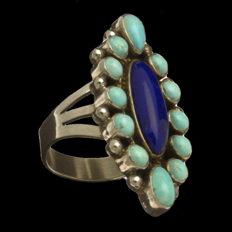 Navajo Sterlingsilver Ring For Woman Turquoise & Lapis Lazuli