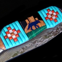 Couteau Pliant Manche en Accacia, Turquoise et Nacre