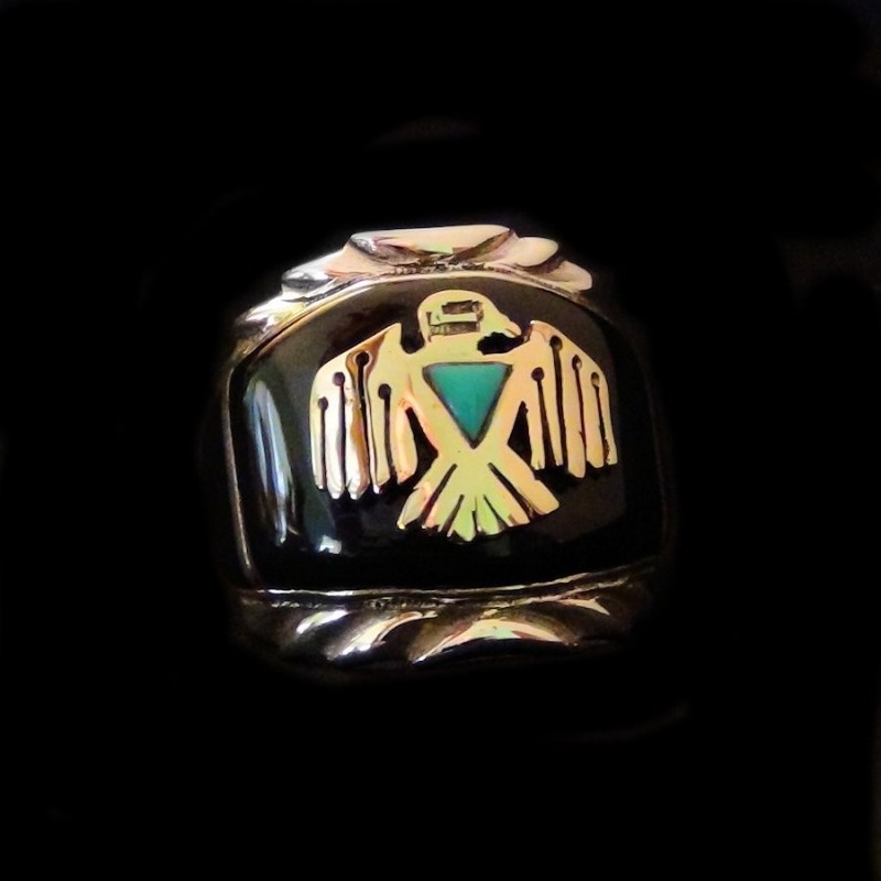 Anillo Amerindio Thunderbird en Plata y Bronce