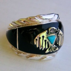 Anillo Amerindio Thunderbird en Plata y Bronce