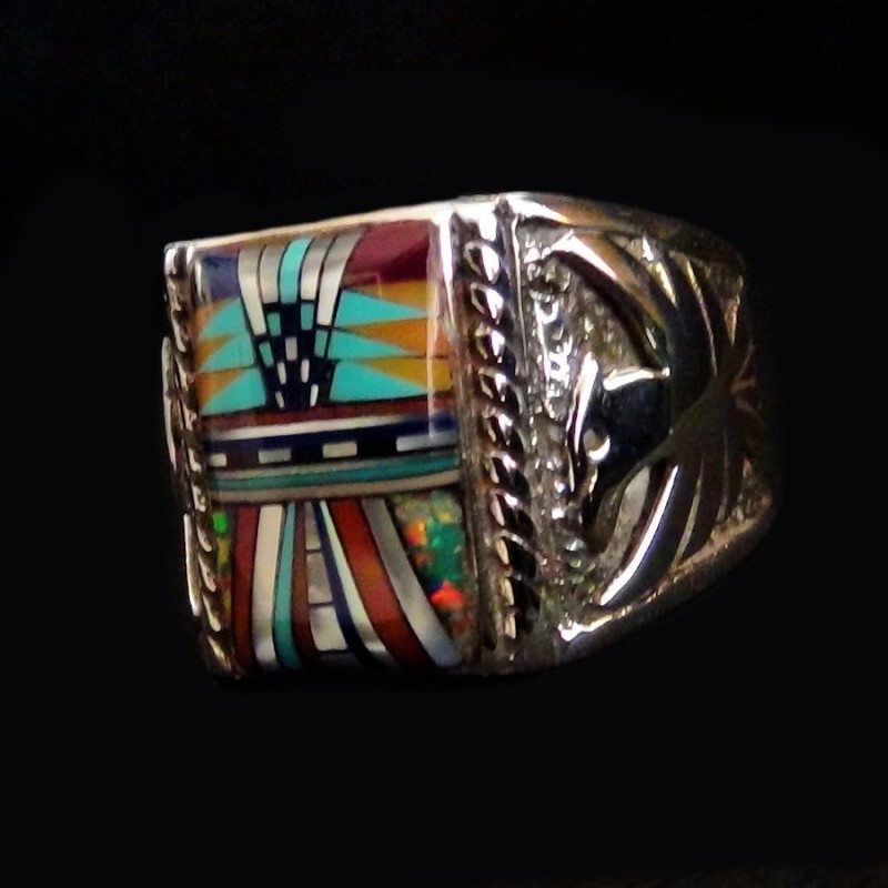 Navajo Symbole & Donnervogel Siegelring Für Herren Aus Silber 925 Model 3