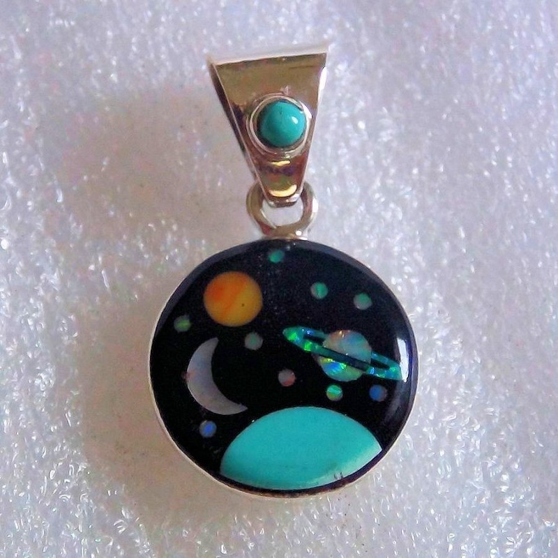 Pendentif Univers en Argent 925 et Pierres Semi-Précieuses