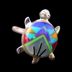 Anillo de tortuga para mujer en plata 925, madreperla y piedras multicolores