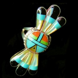 Perlmutt, Türkis, Onyx , Muschel Zuni Sonne Got Gesicht Sterlingsilber für Damen Indianerring