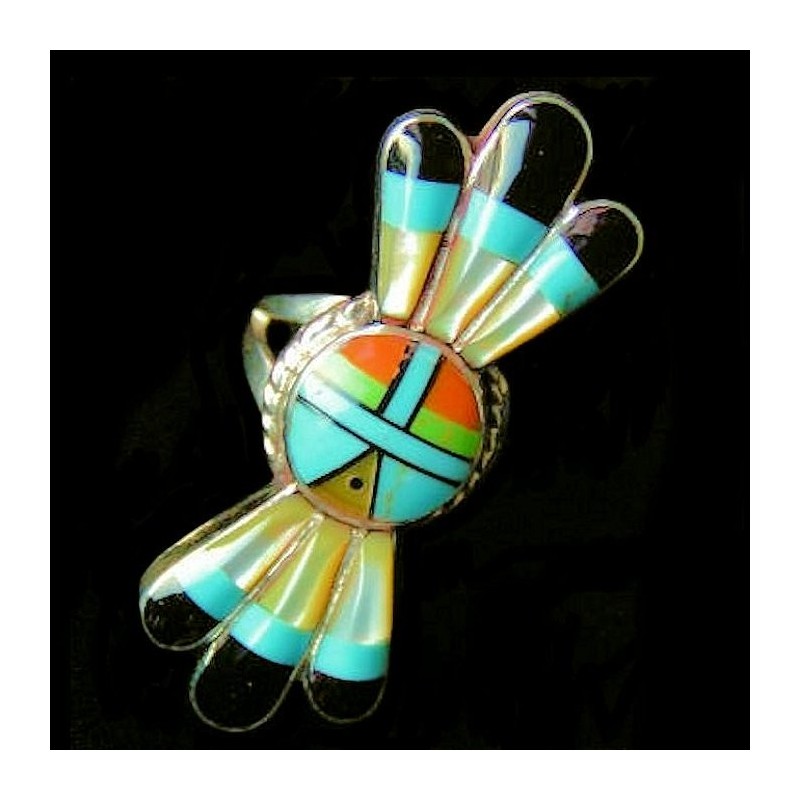 Perlmutt, Türkis, Onyx , Muschel Zuni Sonne Got Gesicht Sterlingsilber für Damen Indianerring
