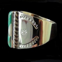 Navajo Plata de Ley Anillo de los hombres Rectangular Channel Inlay  Turquesa y Madre de perla