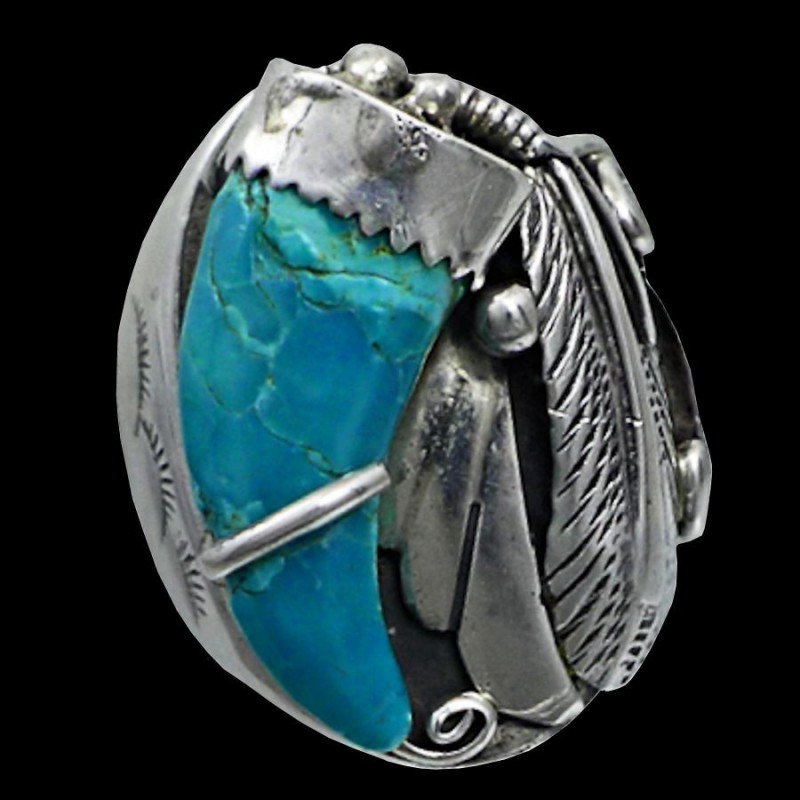 Bague Navajo en Argent 925 Griffe en Véritable Turquoise