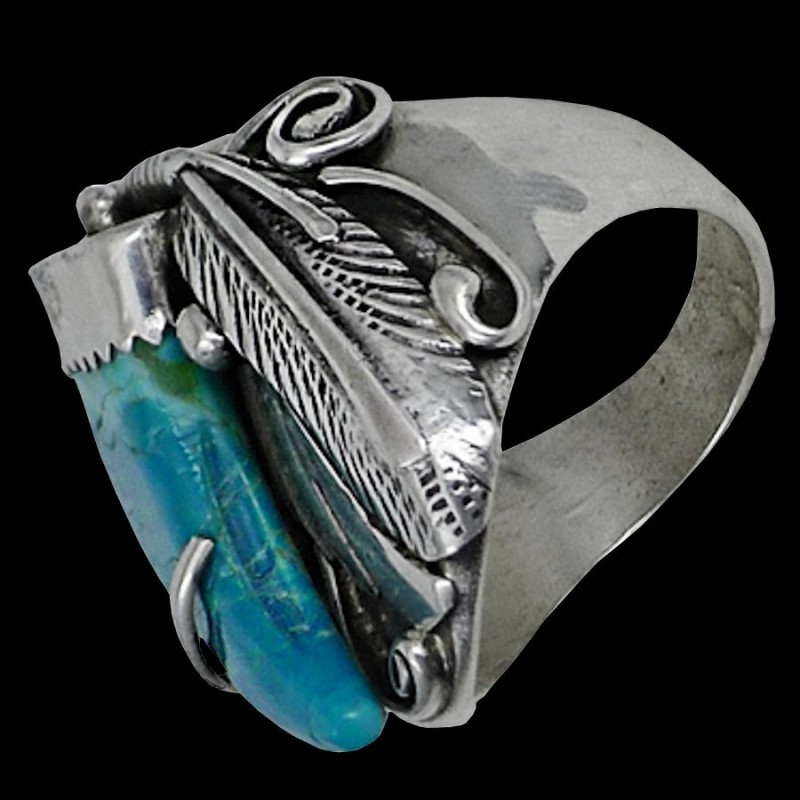 Bague Navajo en Argent 925 Griffe en Véritable Turquoise