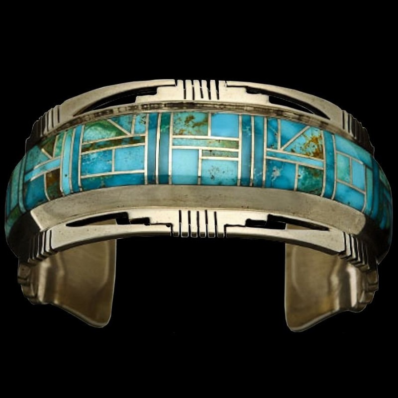 Navajo Channel Inlay Sterlingsilver Bracelet For Man Color Choice