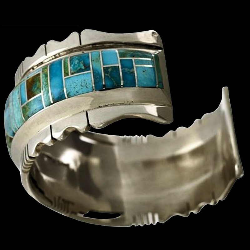 Pulsera Channel Inlay Navajo en plata de ley 925 a elección de color Para Hombre