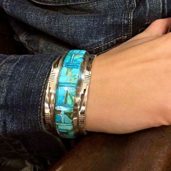 Bracciale Channel Inlay Navajo in Argento 925 a Scelta Colore Da Uomo