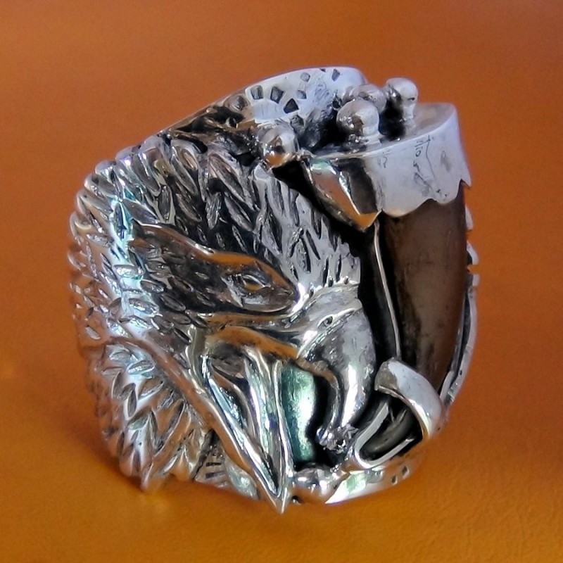 EAGLE AND BEAR CLAW SILVER RING