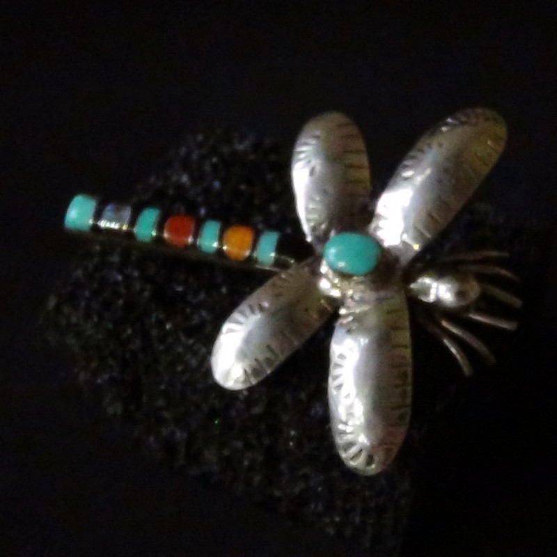 Broche de libélula Navajo, joyería nativa americana de plata esterlina 925y Cabujones
