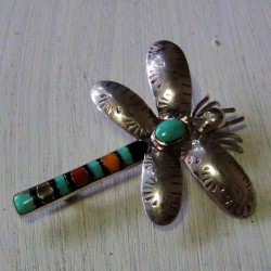 Navajo Sterlinsilver Dragnfly Pin Brooch with Gemstones Cabochons