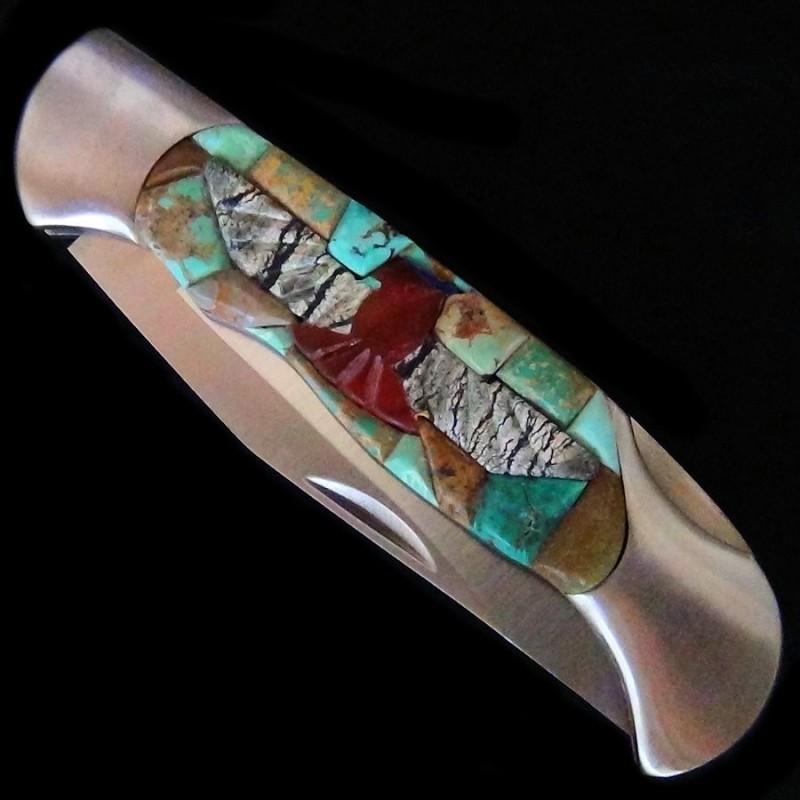 Couteau de Poche, Couteau pliant Mosaïque de Turquoise et Thunderbird
