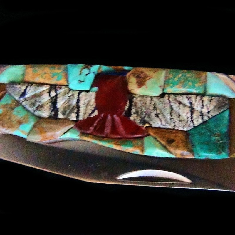 Navaja de bolsillo, navaja plegable de mosaico turquesa y Thunderbird