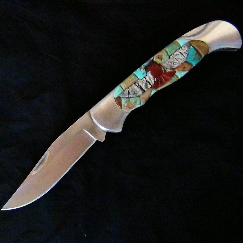 Coltello tascabile, coltello pieghevole mosaico turchese e Thunderbird