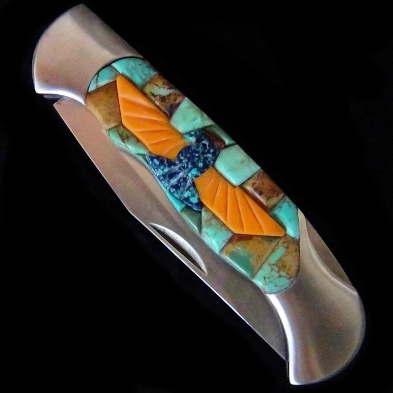 Navaja de bolsillo, navaja plegable de mosaico turquesa y Thunderbird