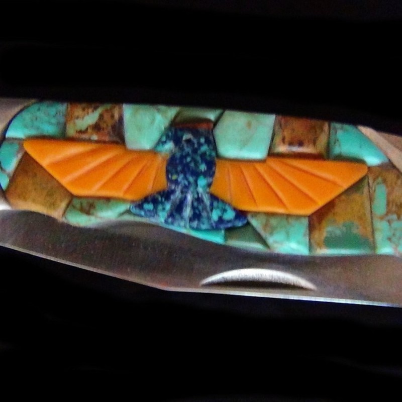 Couteau de Poche, Couteau pliant Mosaïque de Turquoise et Thunderbird