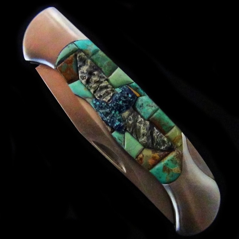 Navaja de bolsillo, navaja plegable de mosaico turquesa y Thunderbird