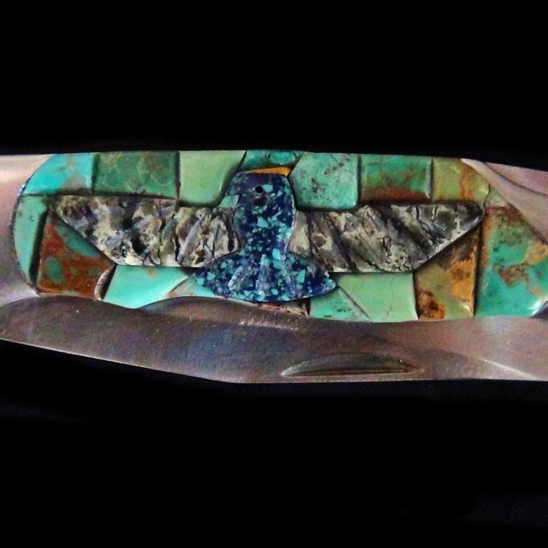 Couteau de Poche, Couteau pliant Mosaïque de Turquoise et Thunderbird