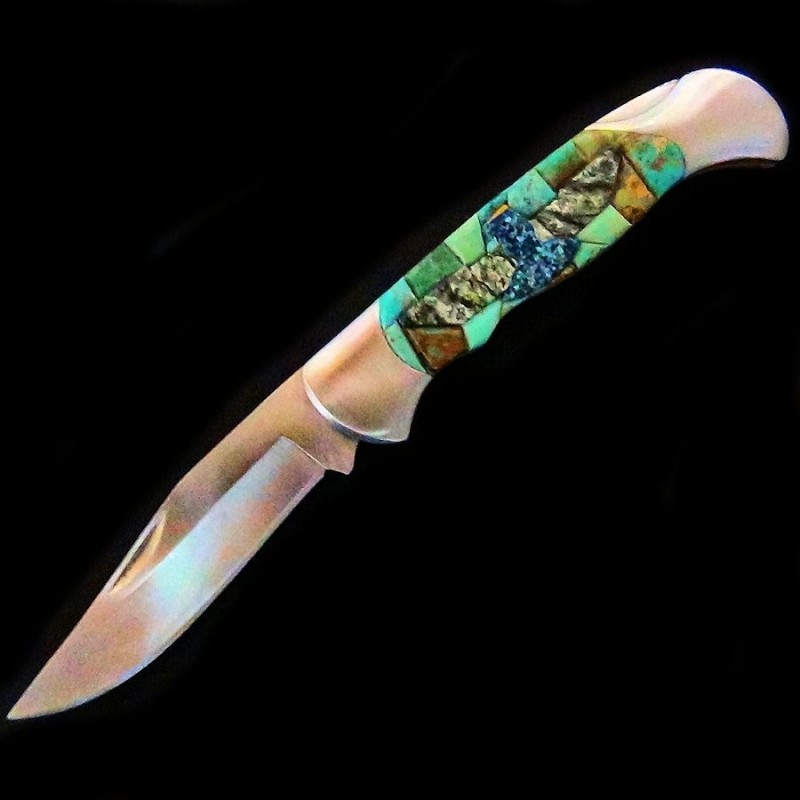 Thunderbird on Turquoise Inlay Folding Knife