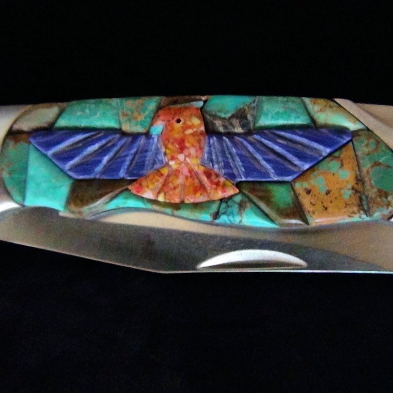 Thunderbird on Turquoise Inlay Folding Knife