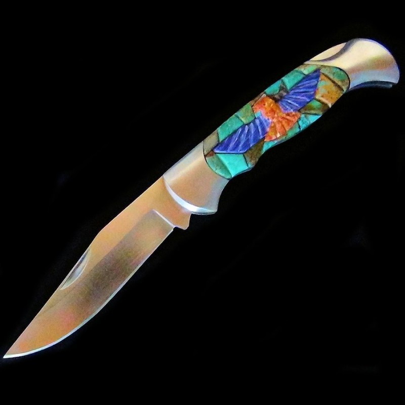 Navaja de bolsillo, navaja plegable de mosaico turquesa y Thunderbird