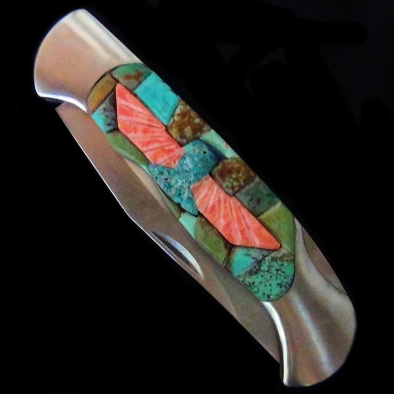 Navaja de bolsillo, navaja plegable de mosaico turquesa y Thunderbird