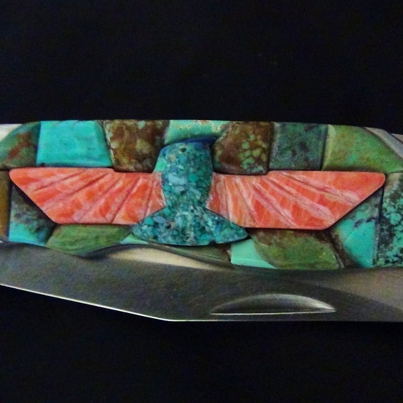 Thunderbird on Turquoise Inlay Folding Knife