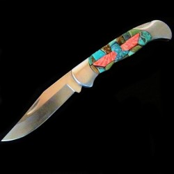 Thunderbird on Turquoise Inlay Folding Knife