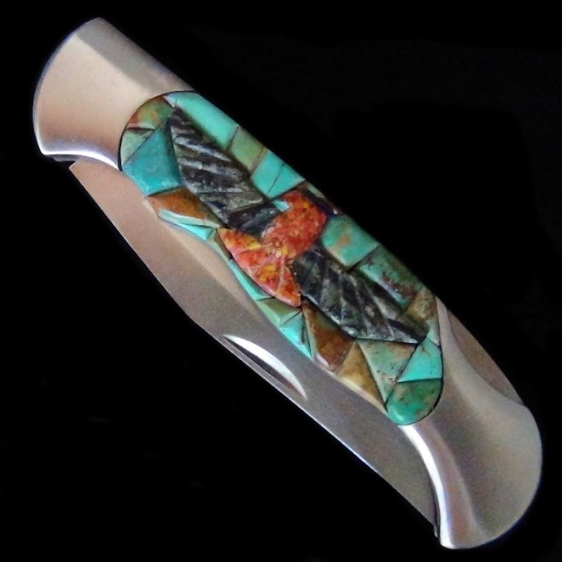 Couteau de Poche, Couteau pliant Mosaïque de Turquoise et Thunderbird