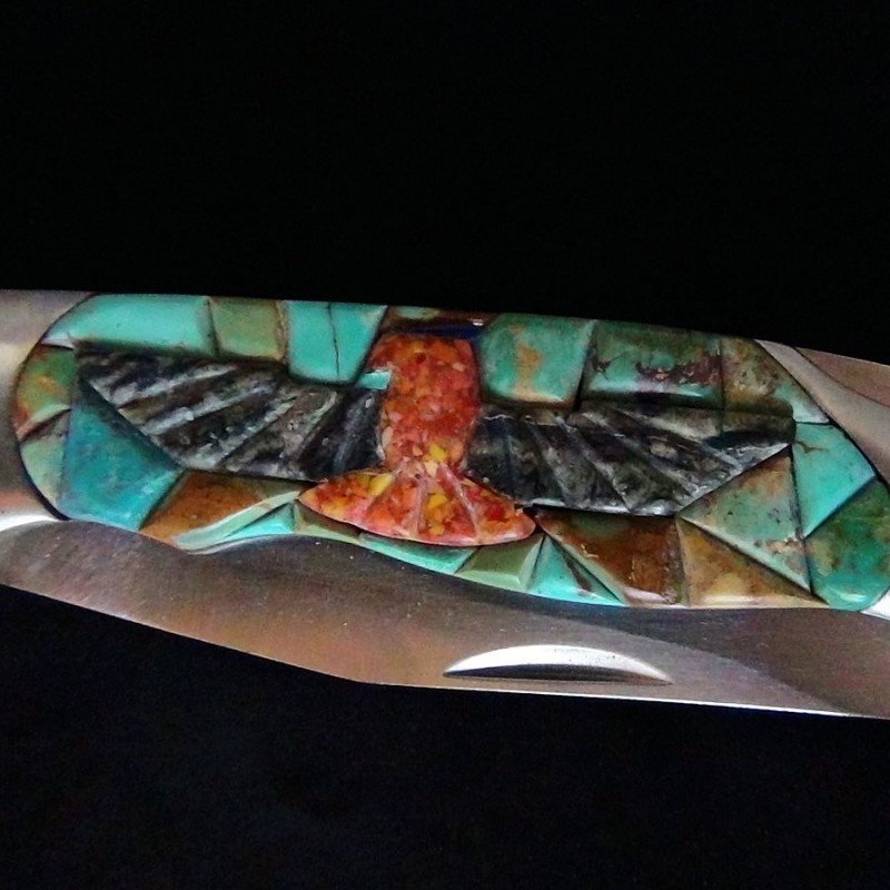 Couteau de Poche, Couteau pliant Mosaïque de Turquoise et Thunderbird