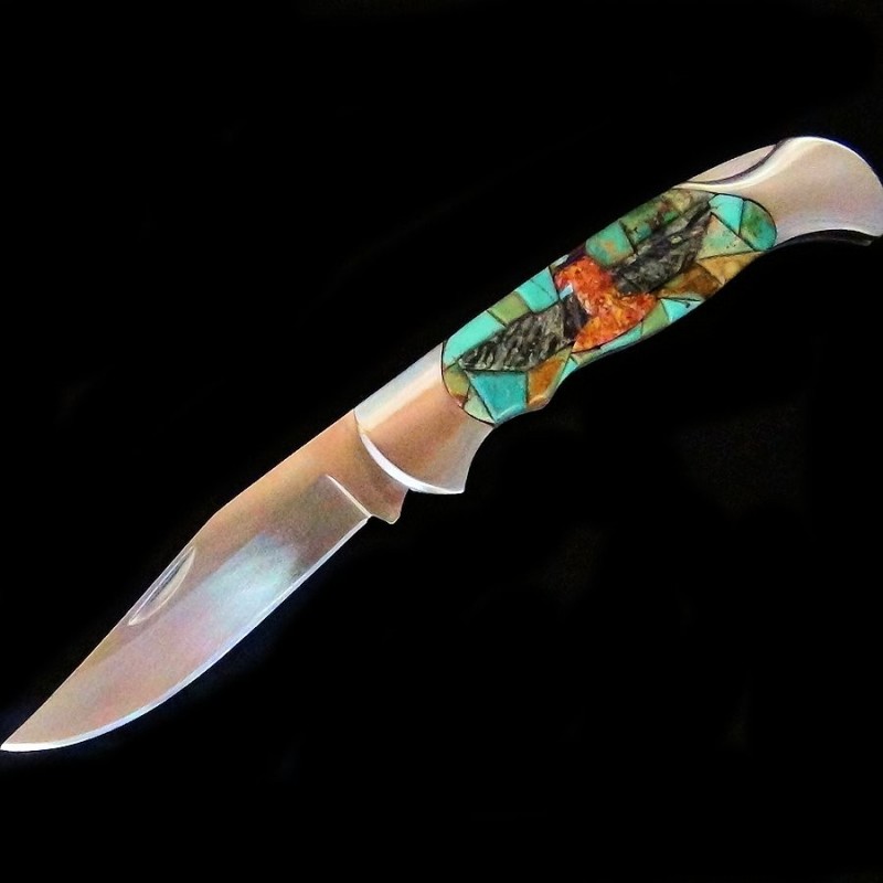 Thunderbird on Turquoise Inlay Folding Knife