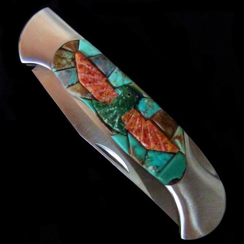 Thunderbird on Turquoise Inlay Folding Knife