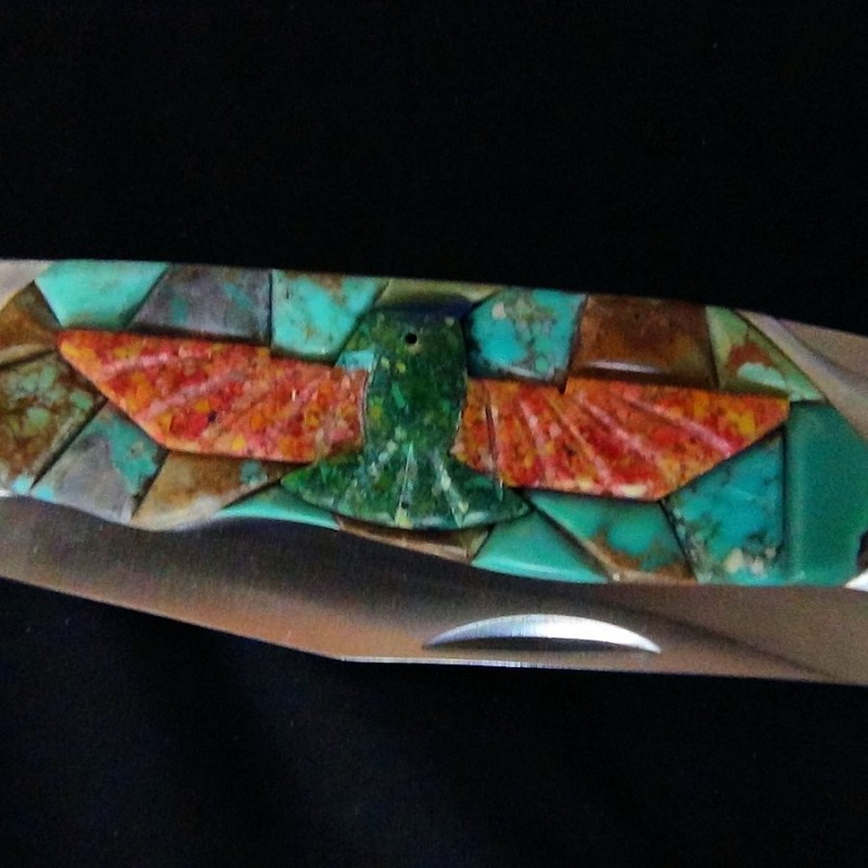 Thunderbird on Turquoise Inlay Folding Knife