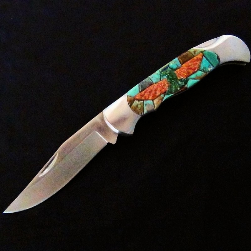 Coltello tascabile, coltello pieghevole mosaico turchese e Thunderbird