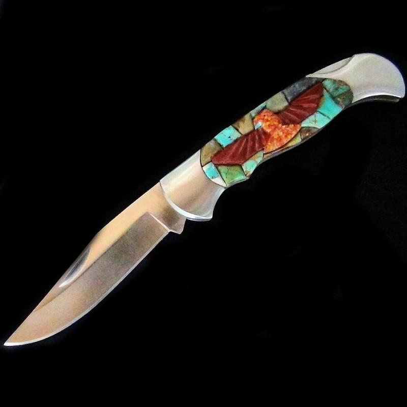 Couteau de Poche, Couteau pliant Mosaïque de Turquoise et Thunderbird