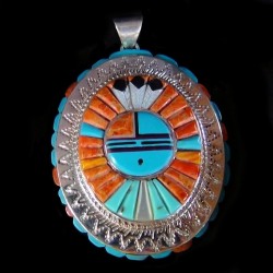 Zuni Sungod Face Sterlingsilver Pendant