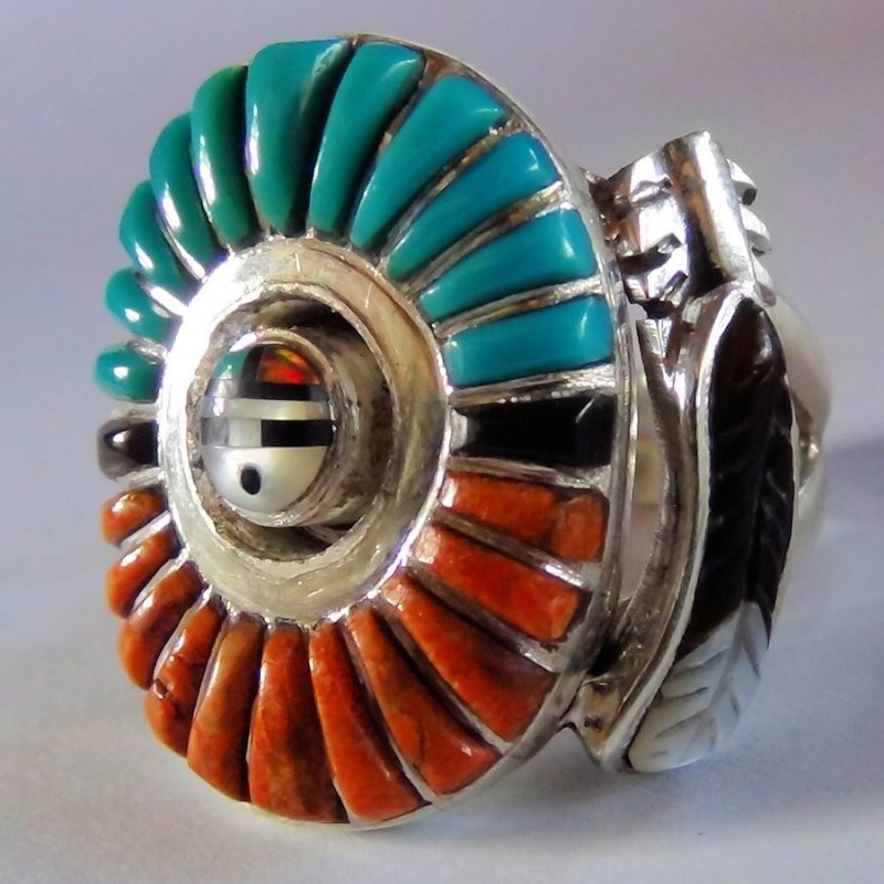 Zuni Sungod Face Sterlingsilver Ring