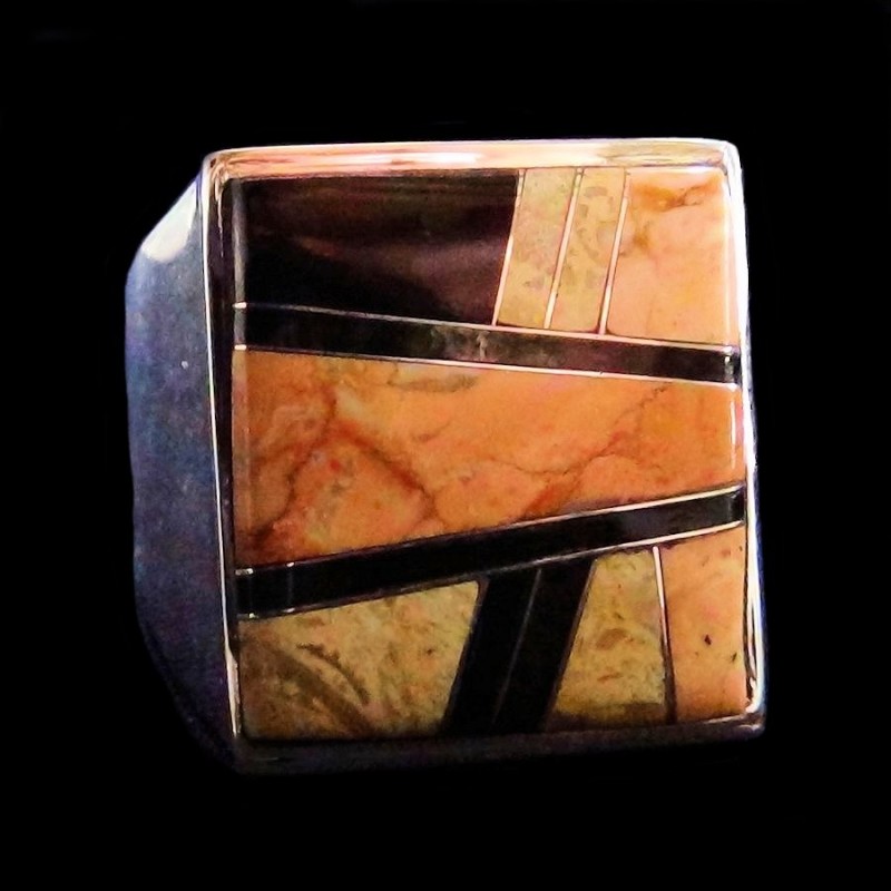 Brown & black Jasper & Tiger Eye Navajo Sterlingsilver Ring