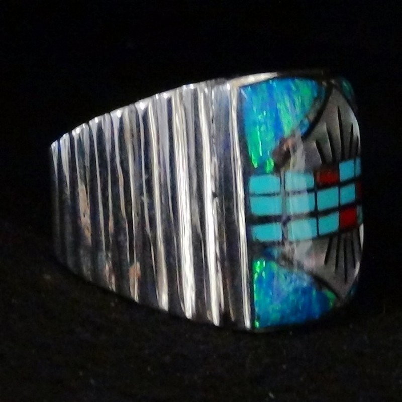 Blue Opal Navajo Pattern Sterlingsilver Ring