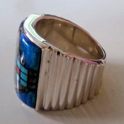 Anillo Navajo Patrón Ópalo Azul Turquesa y Nácar