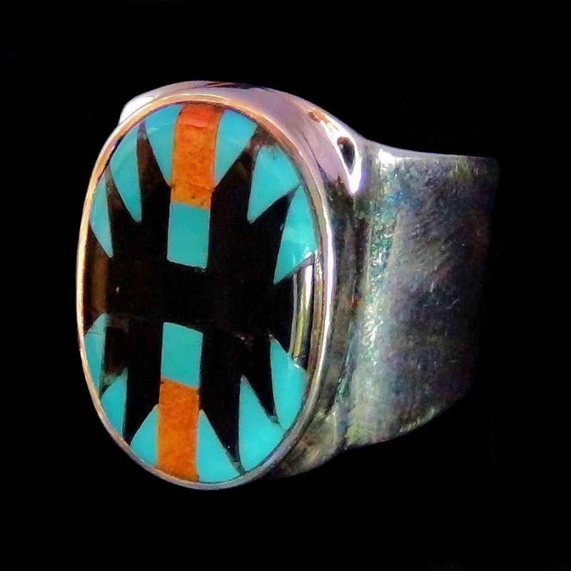 Navajo Symbole Indianisher Ring Aus Silber 925 Türkis Für Damen & Für Herren